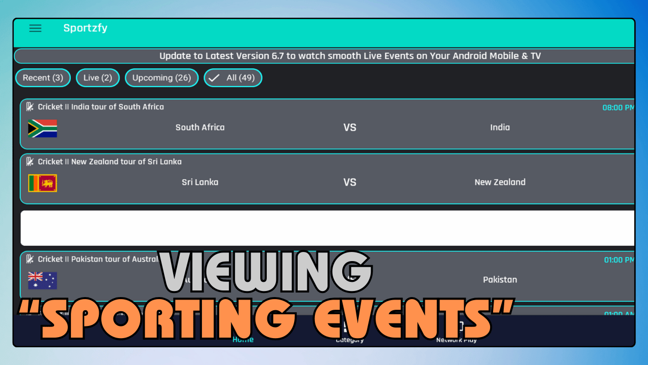 Start Viewing Sporting Events