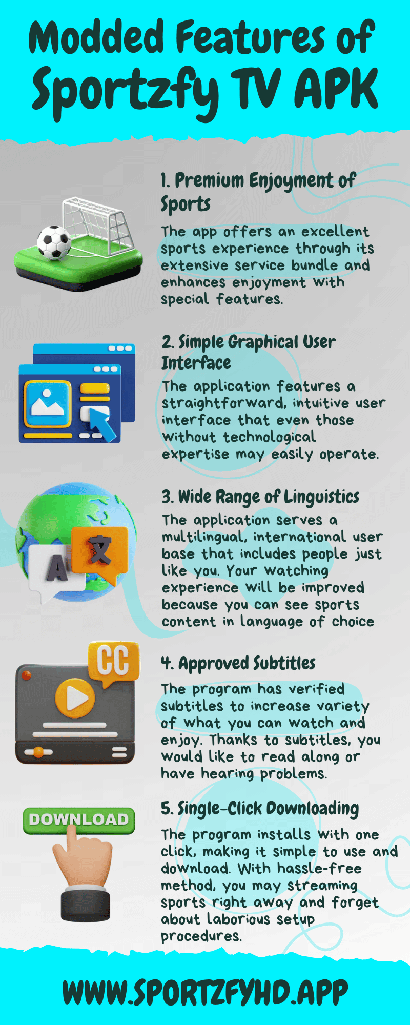 Modded Features of Sportzfy TV APK (Infographics)