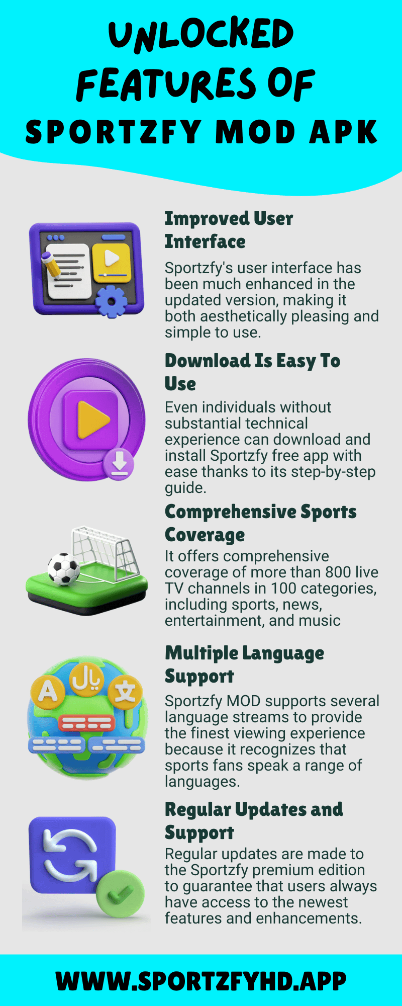 Unlocked Features of Sportzfy MOD APK (Infographics)